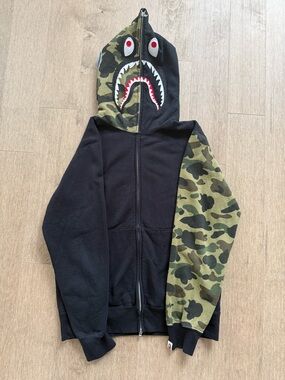 BAPE shark full zip hoodie black/Green camo